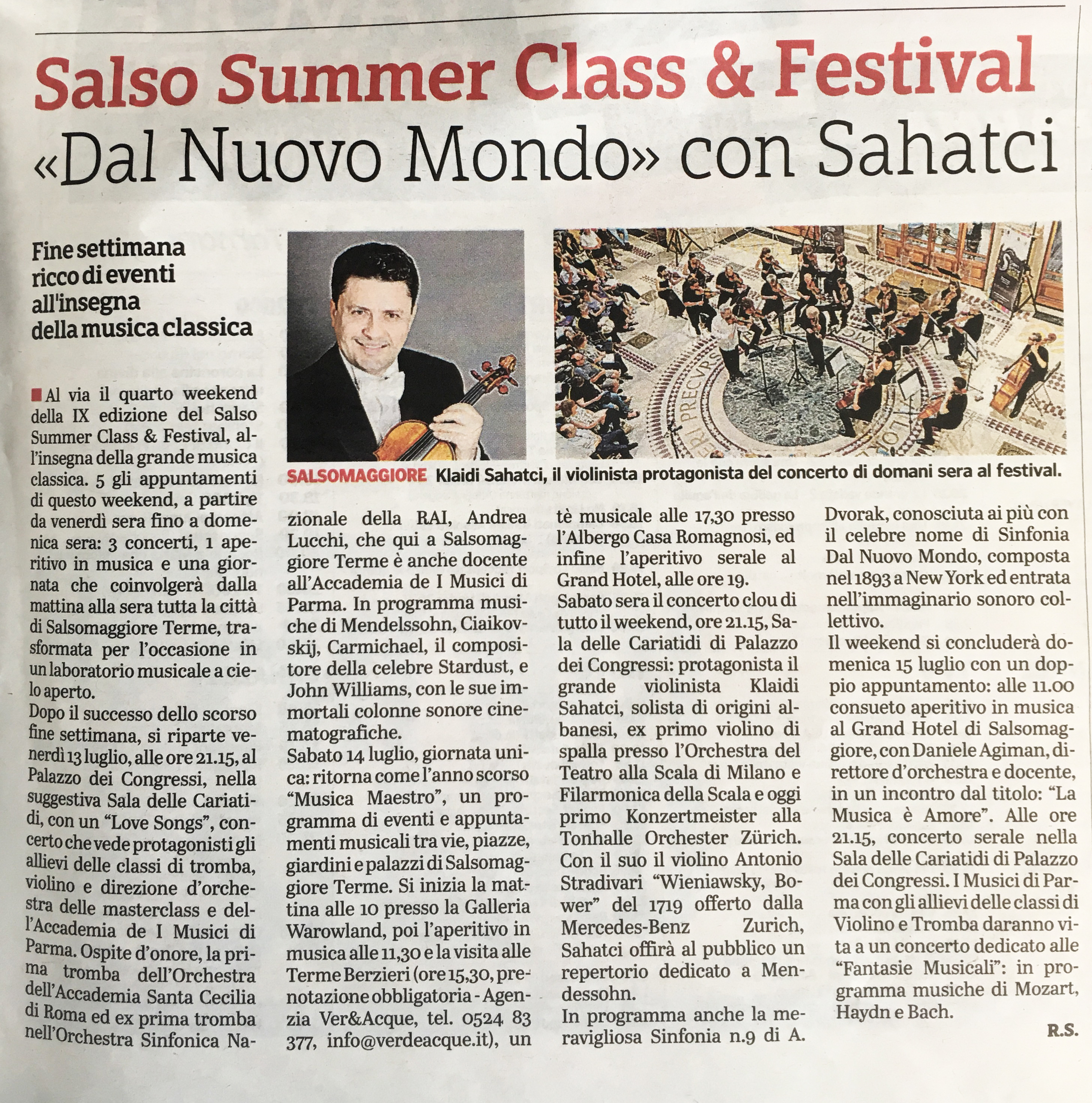 Salso Summer Class &Festival «Dal Nuovo Mondo» con Sahatci